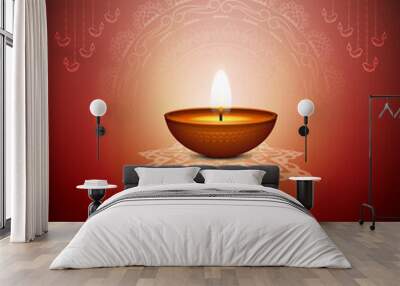 Happy Diwali festival greeting background with diya Wall mural