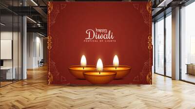 Happy Diwali festival red background with golden frame Wall mural