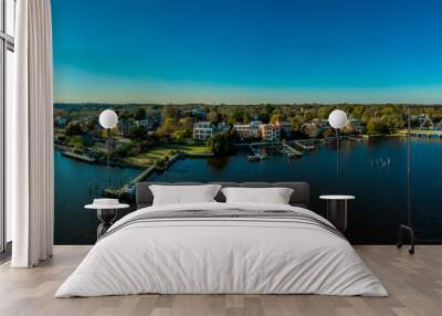 Aerial panorama view of historic colonial chestertown near annapolis situated on the chesapeake bay during an early november afternoon Wall mural