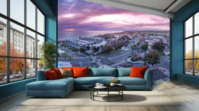 Aerial view of Carlsbad coastal area in California near the Pacific Ocean with dramatic colorful sunset Wall mural