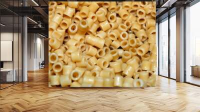 Macaroni cooked and boiled in hot water as a part of Koshary, a popular street food made of rice, macaroni, and lentils mixed together with a spiced tomato sauce, garlic vinegar and fried onions Wall mural