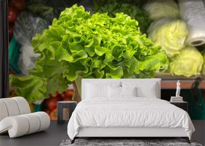 Fresh lettuce on a market shelf. Wall mural