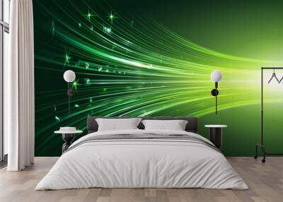 Green light streak, fiber optic, speed line, futuristic background for 5g or 6g technology wireless data transmission, high-speed internet in abstract. internet network concept. vector design Wall mural