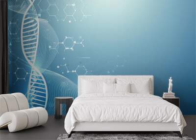 Molecular abstract structure and genetic engineering DNA. Healthcare and medicine background concept. Scientific research background. Wave flow. Innovation pattern. Vector illustration. Wall mural