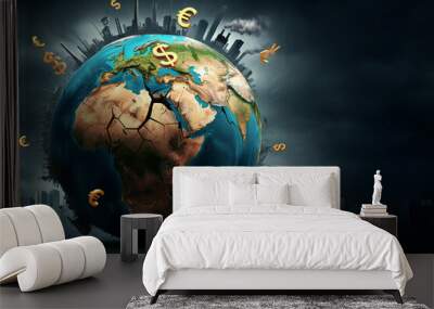 The concept of economic crisis. Spread around the world, economy in collapse. 3D illustration. Wall mural