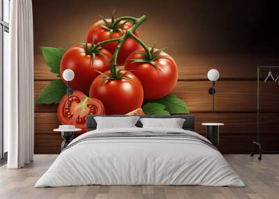 Tomatoes on a wooden table, illustration. Wall mural