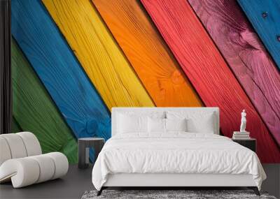 colorful rustic rough wood texture background with 90 degree angle scales Wall mural