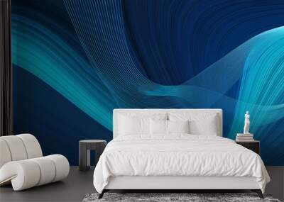 elegant dynamic header design with very dark blue strong blue and dark turquoise colors fluid curved flowing waves and curves Wall mural