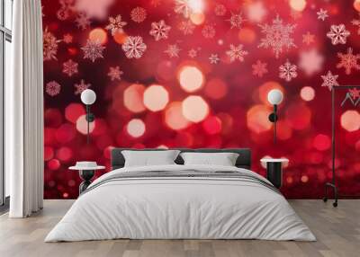 red bokeh snowflakes background Wall mural