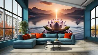 zen lotus flower on water meditation concept illustration generative ai Wall mural