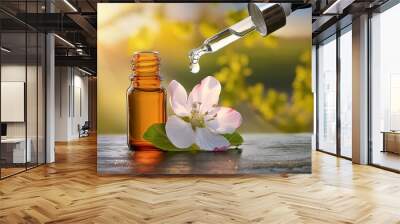 crab apple flower bach, Malus pumila, sunny field drop transparent, glass pipette, bottle brown, shine, flower therapy, sun, sunshine, field, nature, essence Wall mural