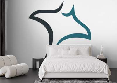 simple black and blue stingray line icon logo vector design, modern logo pictogram design of manta ray fish Wall mural