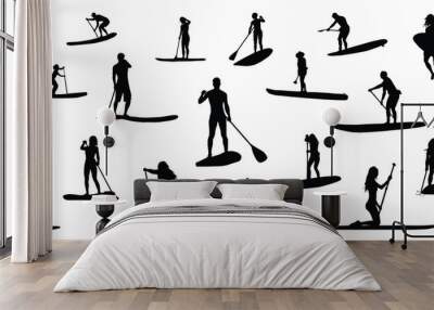 SUP silhouette.
Stand Up Paddleboarding silhouette.
SUP silhouette SVG vector on white background. Wall mural