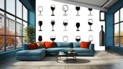 wine glass and bottle silhouette  Wall mural