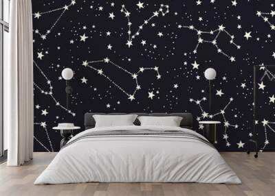 Astrology seamless pattern with zodiac sings and stars. Horoscope symbols space background Wall mural