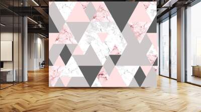 Seamless geometric abstract pattern with pink and gray marble triangles Wall mural