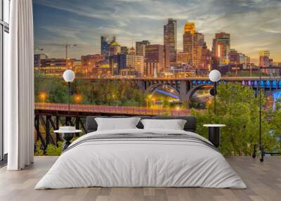 Minneapolis city skyline at sunset Wall mural