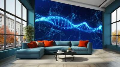 DNA, helix model medicine and network connection lines for technology concept on blue background, 3d illustration Wall mural