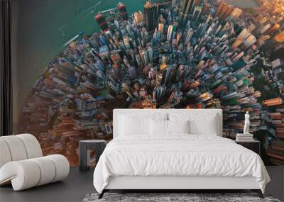 little planet. aerial view of hong kong downtown. financial district and business centers in smart c Wall mural