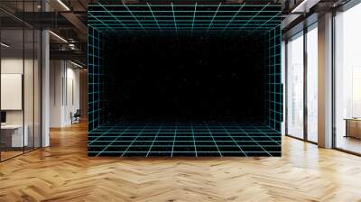 Virtual cyberspace reality room with stars on black background, 3d illustration Wall mural