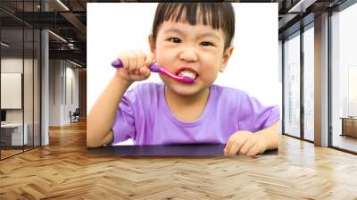 Chinese little girl brushing teeth Wall mural