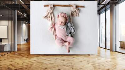 Newborn baby girl studio portrait Wall mural