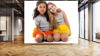 two little girls-friends with different complexion Wall mural