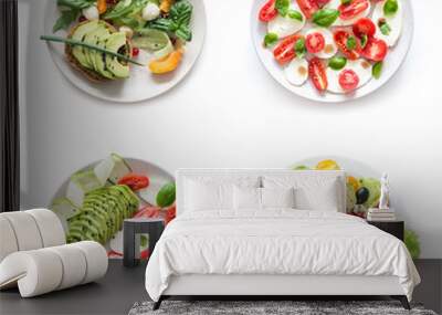 vegetarian salats on a white background Wall mural