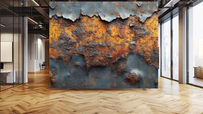 Rusty Corroded Metal Surface with Peeling Paint and Oxidation Patterns for Industrial and Textural Backgrounds Wall mural