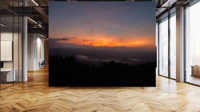 Beautiful mountain view with fog, sunrise scene, Doi Samer Dao mountain in Nan province, Thailand Wall mural