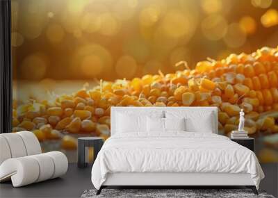 Corn kernels with bokeh background. Wall mural