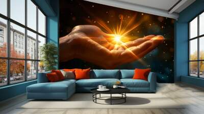 Hand Holding Light Wall mural