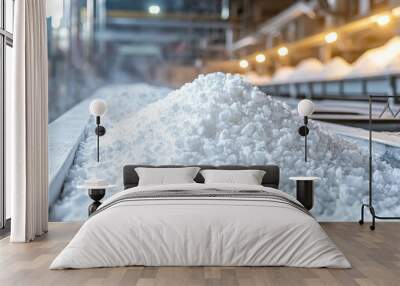 White Granular Material on Conveyor Belt in Industrial Setting Wall mural