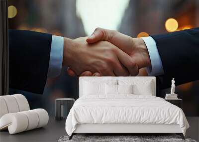 Two men shaking hands in a business setting Wall mural