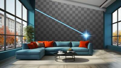 Abstract blue laser beam. Isolated on transparent black background. Vector illustration Wall mural