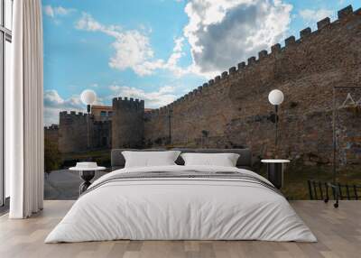 Medieval walls of Plasencia, walled market city in the province of Caceres, Spain. Teal and orange style. Wall mural