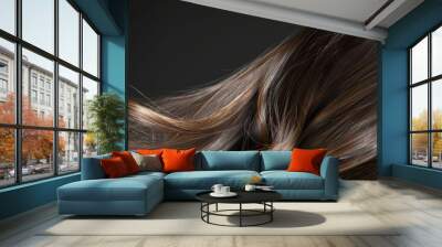 A closeup shot of silky brown hair, highlighting the natural shine and smooth texture Wall mural