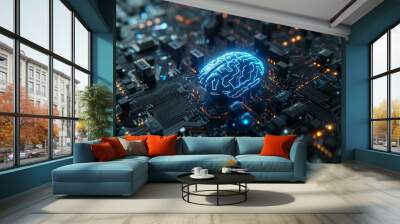 Artificial Intelligence and Wright Canyon Engine concept on microCornm softly glowing, with circuit board background Wall mural