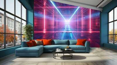 Futuristic neon grid pattern Wall mural