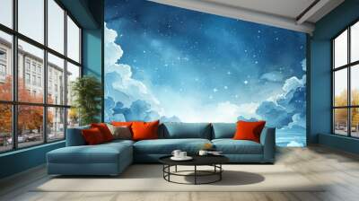 ink and blue pastel sky with clouds and stars background vector presentation design illustration, in the style of no people Wall mural