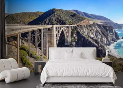 Bixby Creek bridge at the Pacific highway, California, USA. A landmark bridge on highway 1, the most beautiful road in USA. Wall mural