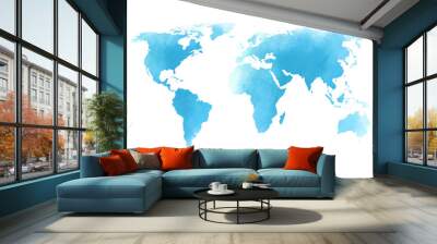 Colorful water color world map on canvas background. Digital painting. Wall mural