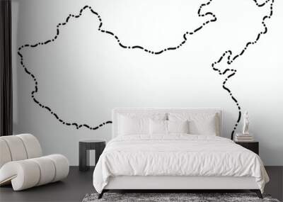 Doodle freehand dash line drawing of China map. Wall mural