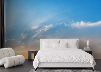 Dramatic panorama sky with cloud on sunrise and sunset time. Panoramic image. Wall mural