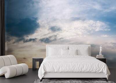 Dramatic panorama sky with cloud on sunrise and sunset time. Panoramic image. Wall mural