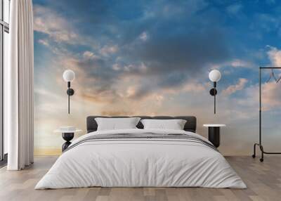 Dramatic panorama sky with cloud on sunrise and sunset time. Panoramic image. Wall mural