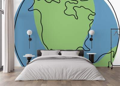 earth doodle continuous line freehand drawing. Wall mural