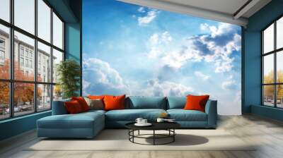 Panorama sky with beautiful cloud on a sunny day. Panoramic high resolution image. Wall mural