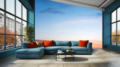 vibrant color panoramic sun rise and sun set sky with cloud on a cloudy day. beautiful cirrus cloud. Wall mural