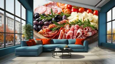 A beautifully arranged antipasto platter with olives, cured meats, and cheese Wall mural